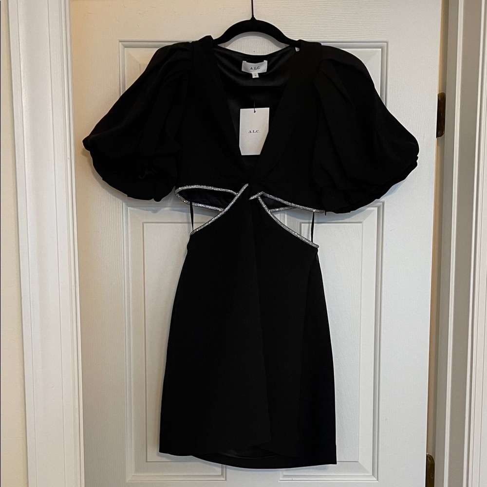 A.L.C. Black Dress with Puff Sleeves and Cutout - Picture 4 of 9